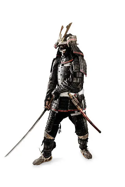 Samurai warrior in traditional armor, studio recording