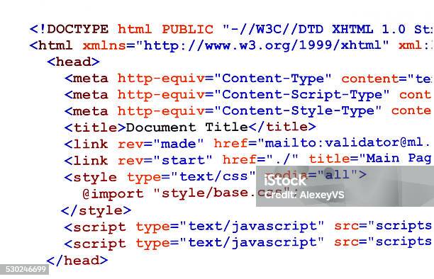 Photo libre de droit de Code Source Html Sur Blanc Vue De Devant banque d'images et plus d'images libres de droit de Html - Html, Codage et codification, Page - Livre