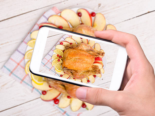 istock Hands taking photo chicken with smartphone. 530249909