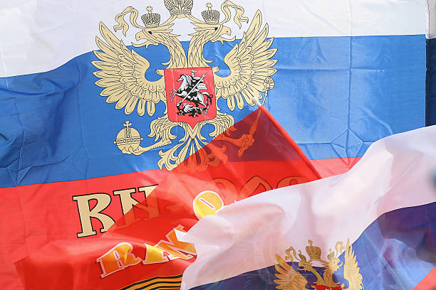 istock Russian flags in the wind flag 530252117