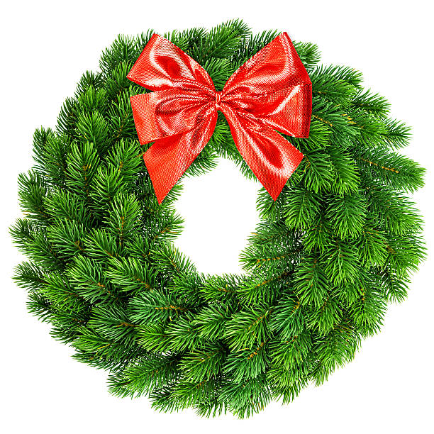 istock christmas wreath with golden ribbon bow 530252923