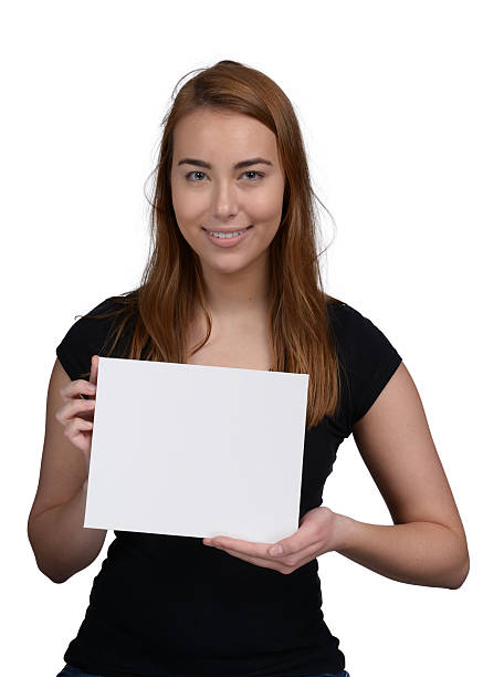 istock Young Woman with Blank Sign 530253697