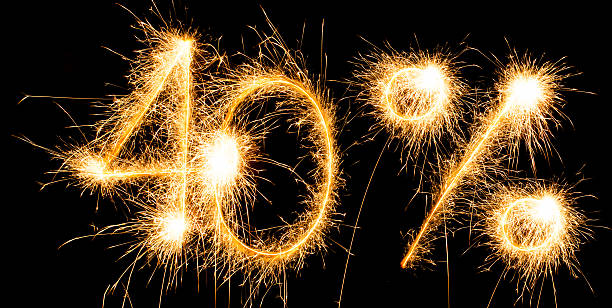 istock Sparkling inscription of 40% on a black 530257767