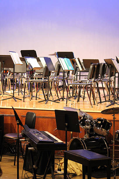 istock Stage area arranged for Band Concert: Keyboard and Drums 530260513