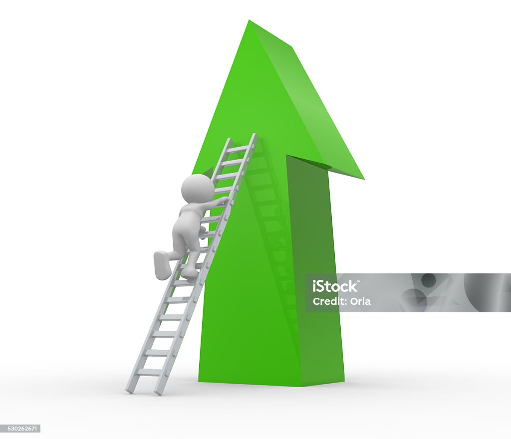 Arrow 3d people - man, person with ladder and arrow Achievement Stock Photo