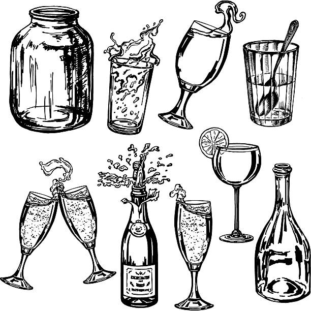 collection of bottles and glasses vector art illustration