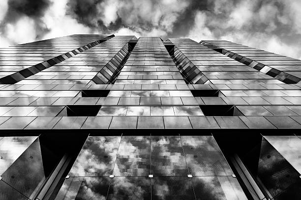 istock Evening sky reflecting in modern glass architecture at 250 West 530268619