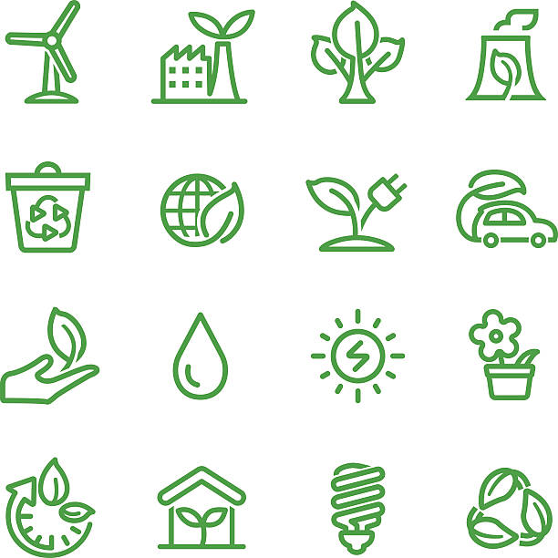 зеленые значки-line series - leaf human hand computer icon symbol stock illustrations