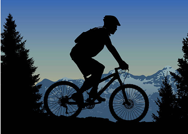 поездка на велосипеде по горам на верху мира - mountain biking silhouette cycling bicycle stock illustrations