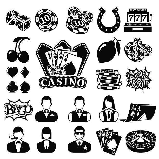 벡터 블랙 카시노 아이콘 세트 - gambling chip gambling internet isolated stock illustrations