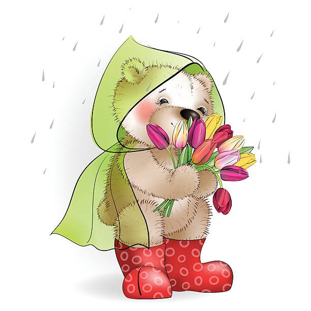 Ilustración de Bear Con Ramo De Tulipanes Pie En El Rain1 y más Vectores  Libres de Derechos de Acontecimiento - Acontecimiento, Adolescente, Adulto  - iStock