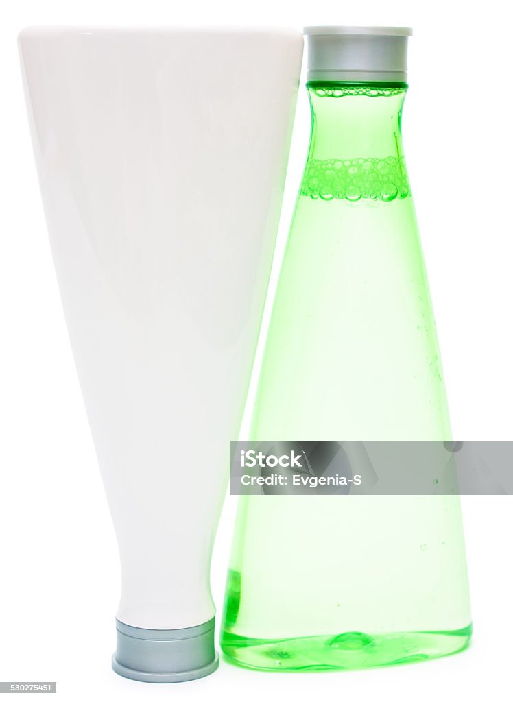 Cosmetic bottles (green and white) Cosmetic bottles (green and white) isolated copy space Beauty Stock Photo