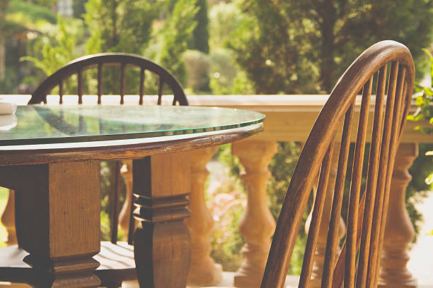 istock Old table and chair dining area. 530282755