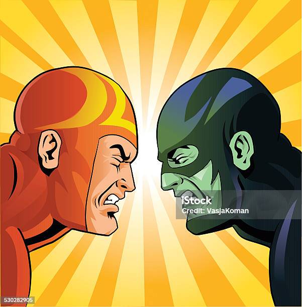 Good Super Hero Against Bad One Stock Illustration - Download Image Now - Superhero, Confrontation, Evil