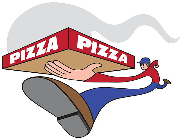 schnell pizza - pizza delivering running men stock-grafiken, -clipart, -cartoons und -symbole