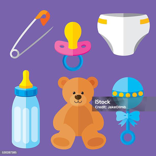 Baby Items Flat Stock Illustration - Download Image Now - Diaper, Pacifier, Baby Bottle