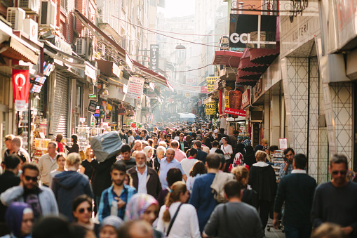 Crowded street in Istanbul, Turkey.