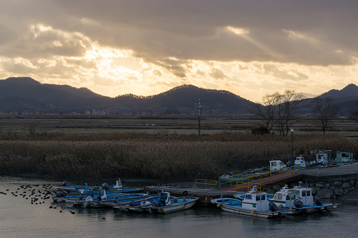 Boats parked on the dock in Suncheon