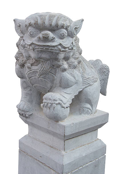 istock Couple Chinese Lion Stone With Clipping Path 530290011
