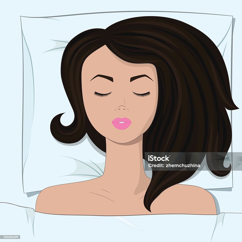 Joven hermosa chica está sleepping en la cama - arte vectorial de Ilustración libre de derechos