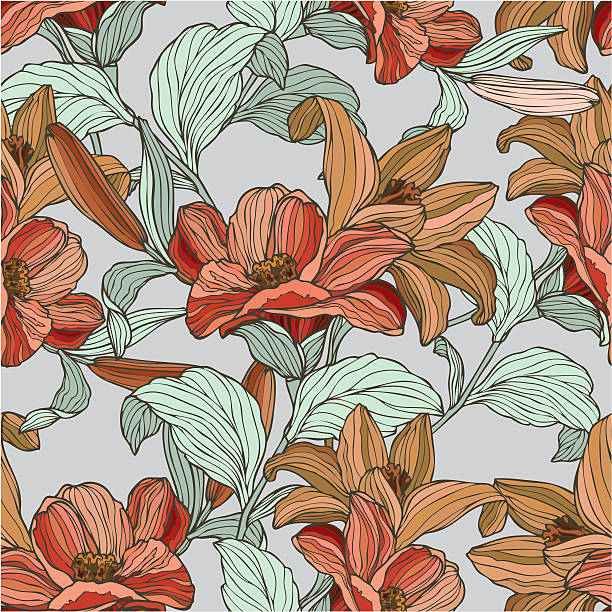 Seamless pattern with flowers lily vector art illustration