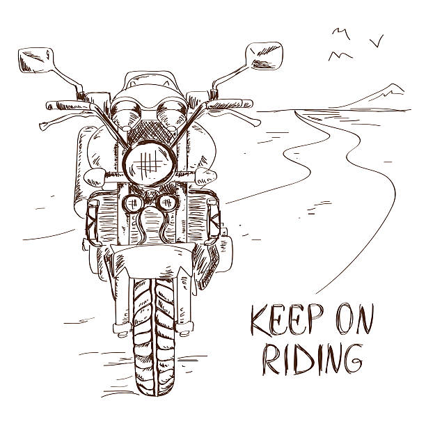 Sketch illustration with motorbike Hand drawn sketch illustration with motorbike standing on the road. Freedom concept helicopter free drawing stock illustrations