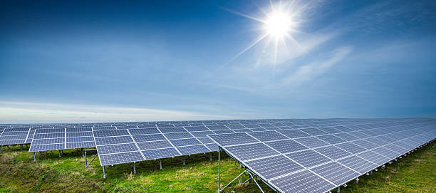 Solar panels generating clean energy stock photo