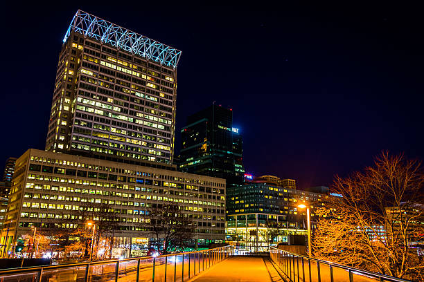 istock Elevated walkway and modern skyscrapers at night in Baltimore, M 530302943