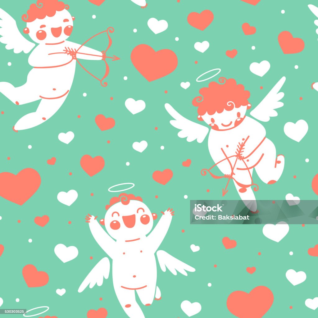 Valentines Day romantic seamless pattern with cute cupid and hearts. Valentines Day romantic seamless pattern with cute cupid and hearts. Vector illustration. Angel stock vector
