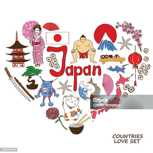 Japanese Symbols In Heart Shape Concept Stock Illustration - Download Image Now - Adult, Asia, Blossom