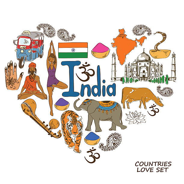 indian symbole w sercu kształt koncepcji - india guru symbol om symbol stock illustrations