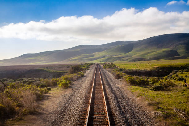 Railroad used by the train routes Coast Starlight and Pacific Surfliner, Central California Coast near Lompoc.