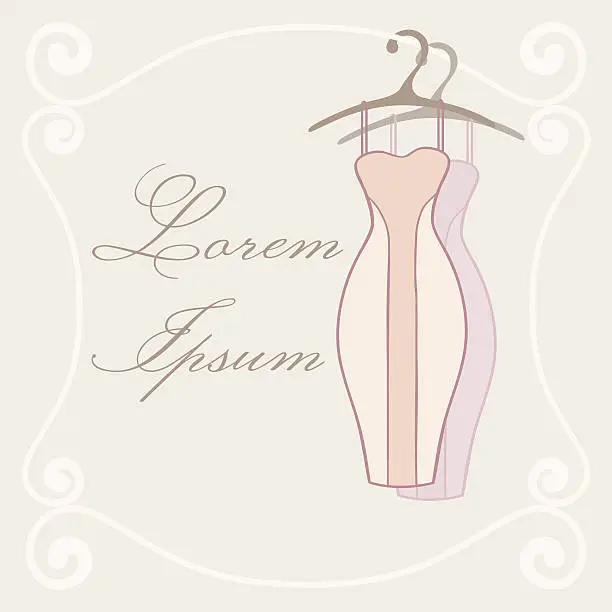 Vector illustration of Dresses on hangers. Invitation tamplate