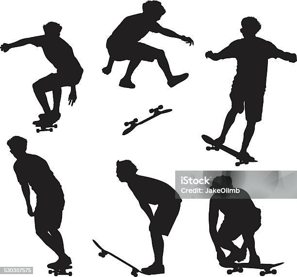 Skateboarder Silhouettes Stock Illustration - Download Image Now - In Silhouette, Rolling, Active Lifestyle