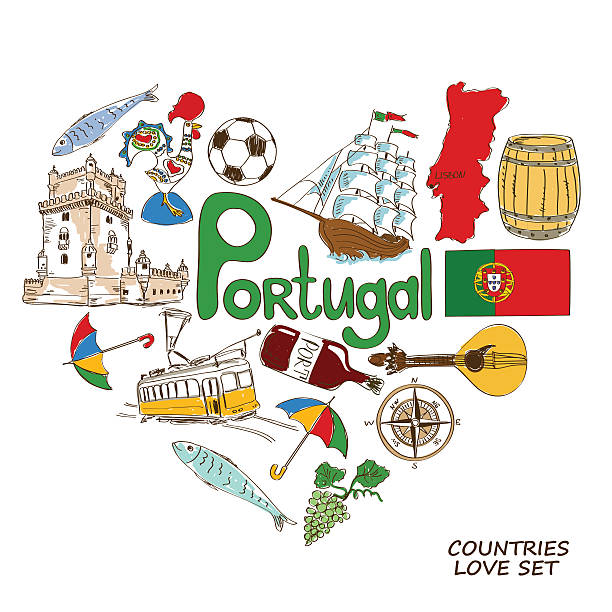 portugalski symbole w sercu kształt koncepcji - fish cakes illustrations stock illustrations