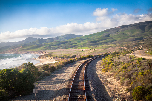 Railroad used by the Amtrak routes Coast Starlight and Pacific Surfliner, Central California Coast near Lompoc.