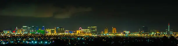 Photo of Panoramic Las Vegas Strip cityscape at night.