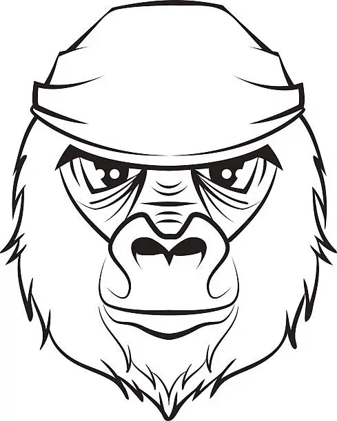 Vector illustration of Gorilla head. Black and white drawing