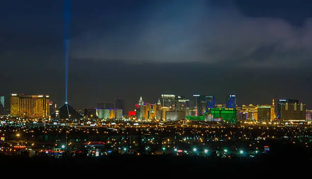 Photo of Panoramic Las Vegas Strip cityscape at night.