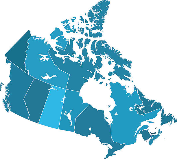 ilustrações, clipart, desenhos animados e ícones de canadá regiões mapa - map usa canada cartography