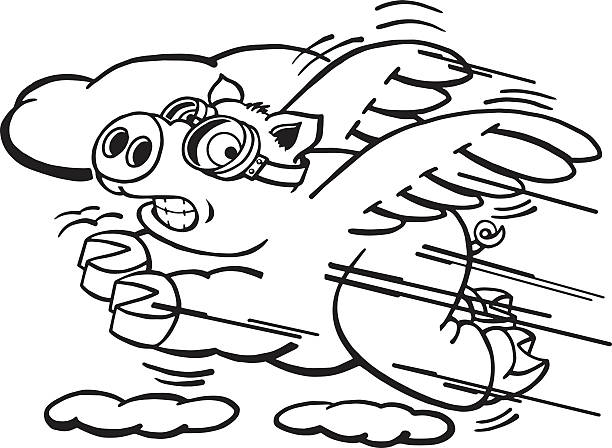 ilustrações, clipart, desenhos animados e ícones de speedy voando porco - when pigs fly