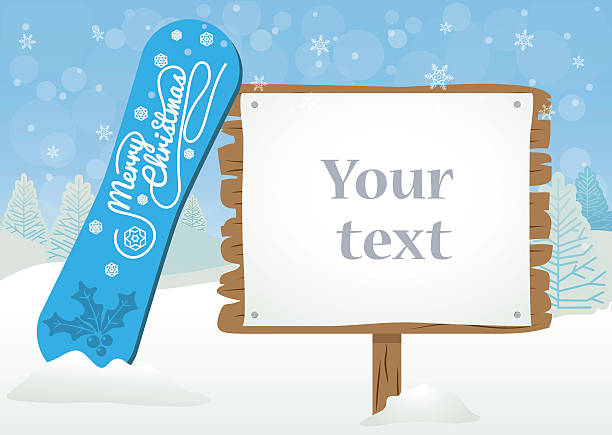 illustrazioni stock, clip art, cartoni animati e icone di tendenza di snowbord natale messaggio - snowbord