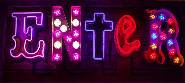 istock Neon lights displaying the word Enter in coloured lights 530321325