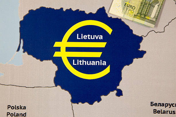 리튜아니아 유로 2015-w/이름, 위에서 미국 - european union currency flash 뉴스 사진 이미지