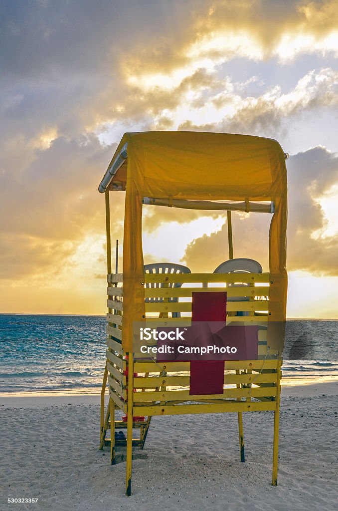 Life Guard Chair Sunset at the life guard chair. Saipan, Northern Mariana Islands, Micronesia. Accidents and Disasters Stock Photo