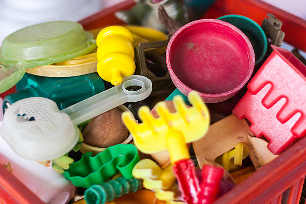istock Plastic box full of old sand toys 530326063