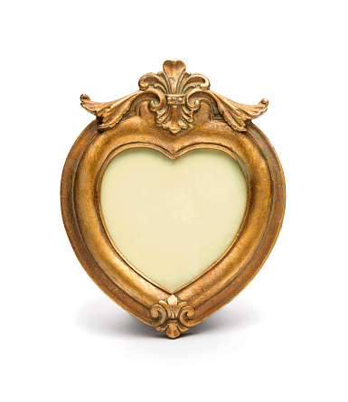 Small gold wooden picture frame with clipping path, on a white background