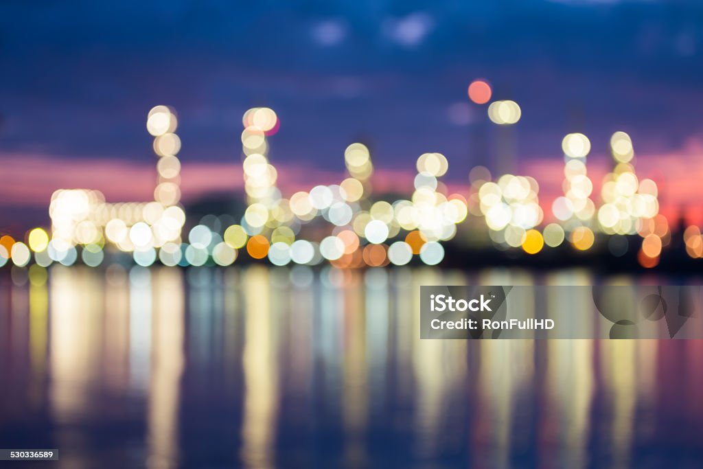 bokeh Bokeh of oil refinery at twilight. Beauty In Nature Stock Photo
