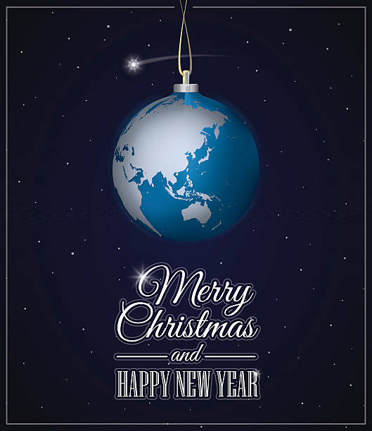 illustrazioni stock, clip art, cartoni animati e icone di tendenza di pianeta terra palla di natale-asiatica versione - christmas australia asia globe