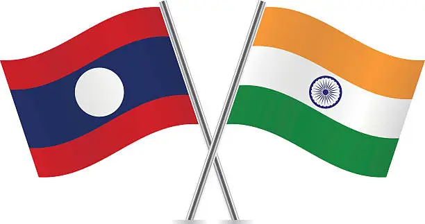 Vector illustration of Laos and Indian flags. Vector.